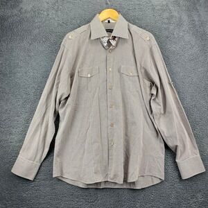Jared‎ Lang Button Up Shirt Long Sleeve Two Pockets Brown Checkered XL